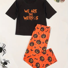 Gothic Pajama Set Women's Pumpkin Bat Print Shorts
