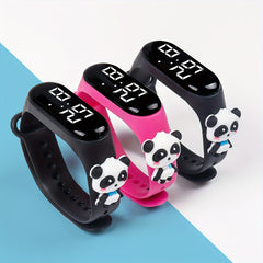 3pcs Panda Cartoon Kids' Electronic Watch Digital Display TPU Band Perfect Gift