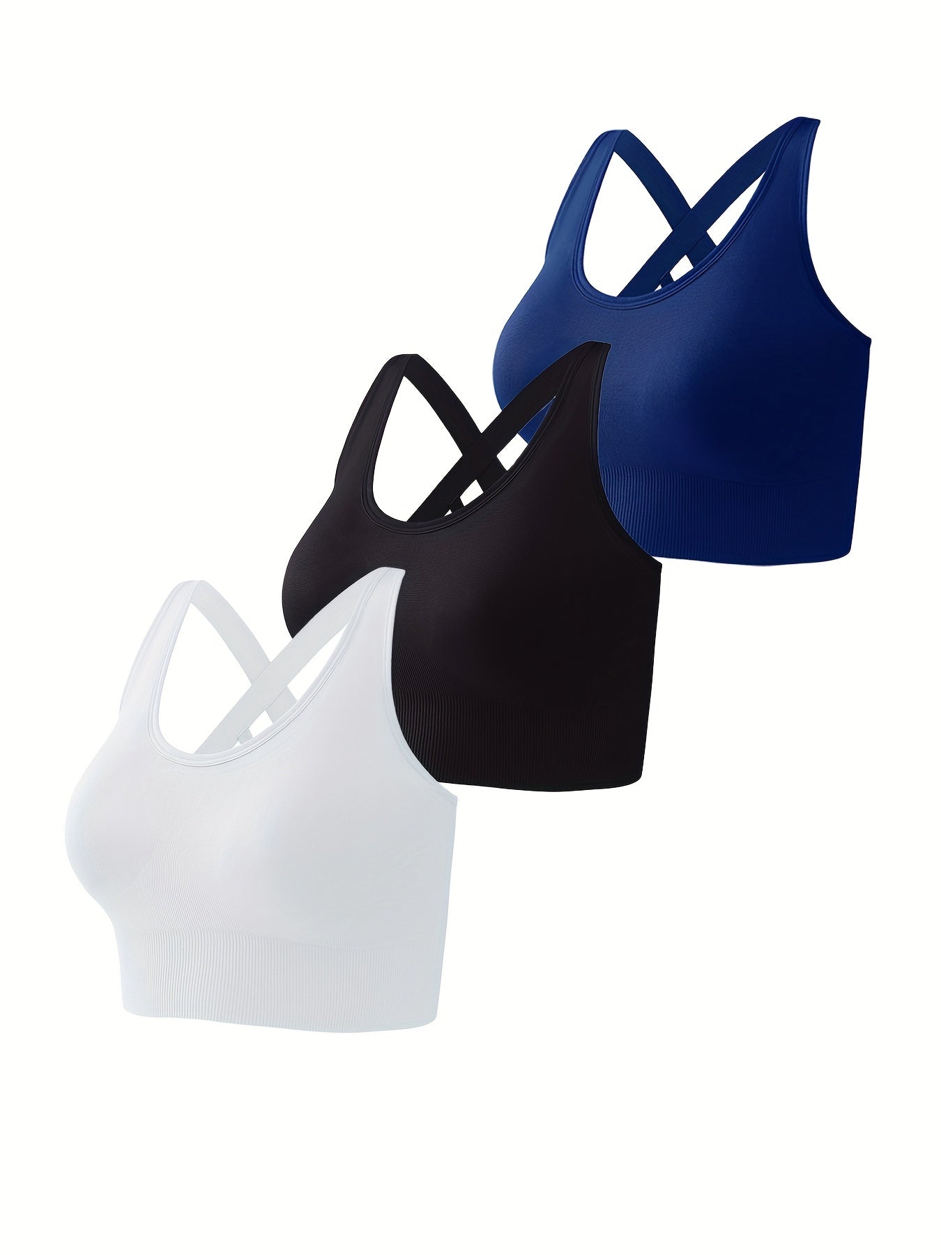 3pcs Criss Cross Back Sports Bras Comfy Running Workout Bra