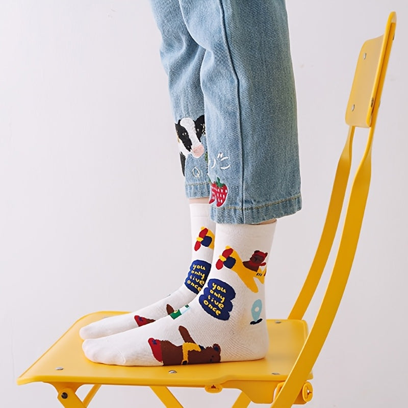 3 Pairs Cartoon Pattern Socks Comfy & Mid Tube Socks Women's Stockings & Hosiery