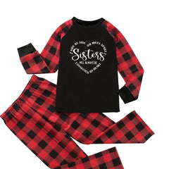 Colorblock Gingham & Letter Print Pajama Set
