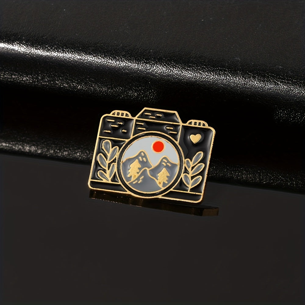Mountain Landscape Camera Brooch Pin for Backpacks & Clothing