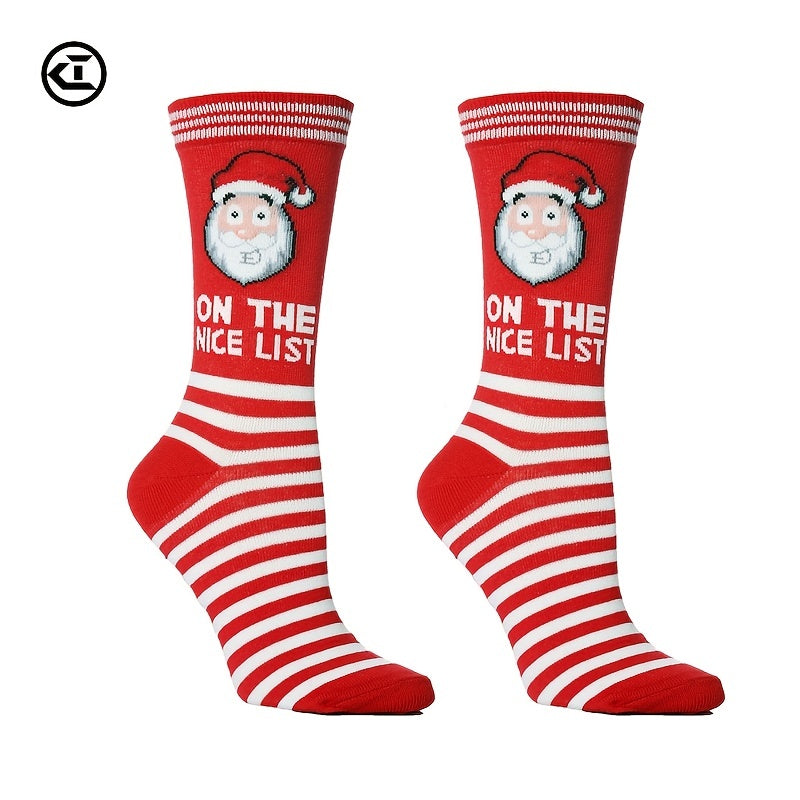 Red Santa Pattern Cotton Christmas Socks