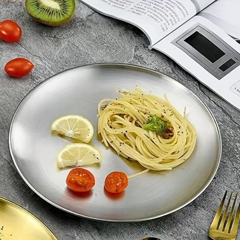 Stainless Steel Round Serving Platter for Barbecue Steak Dessert Buffet