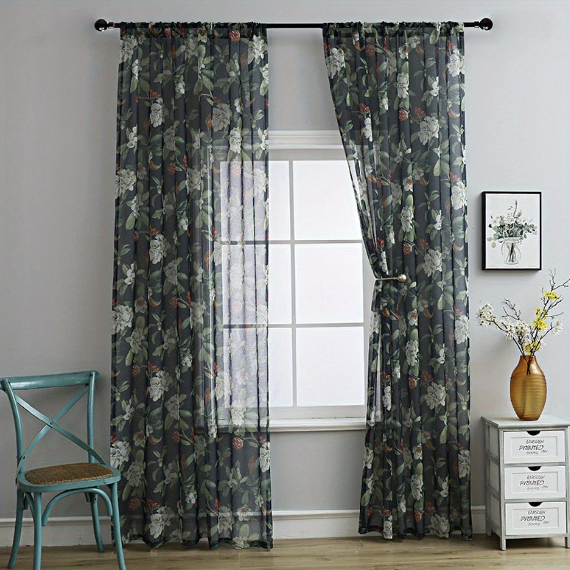 American Pastoral Floral Printed Curtains Soft Cotton and Linen Window Yarn
