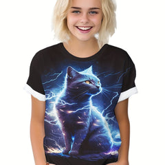 Lightening Cat Graphic T-shirt for Boys and Girls