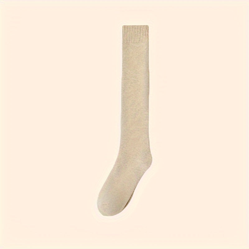 5 Pairs Warm Knee High Calf Socks Women's Stockings Solid Color