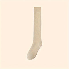 5 Pairs Warm Knee High Calf Socks Women's Stockings Solid Color