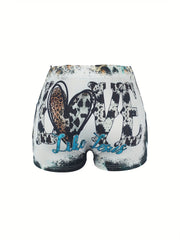 Letter & Leopard Print Skinny Shorts Casual Shorts for Women