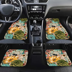 4pcs Colorful Floral Car Floor Mats Absorbent Non-slip Mat