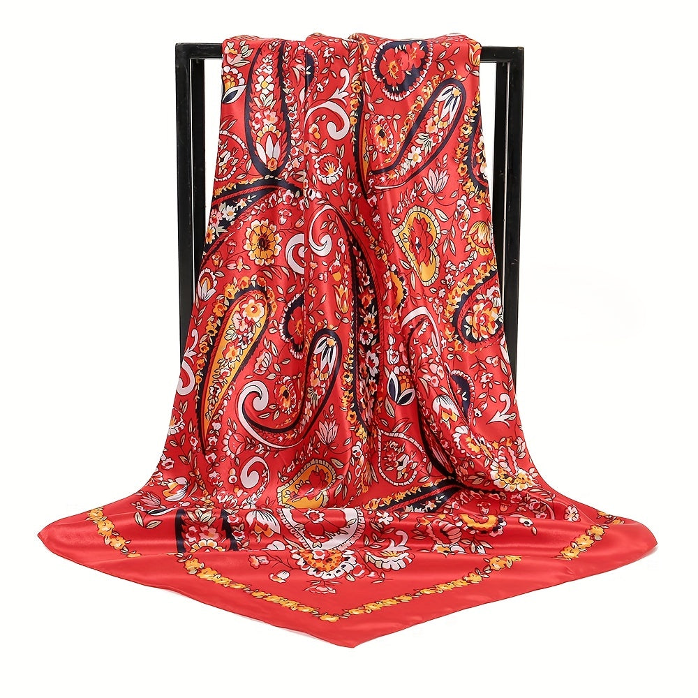 Colorful Paisley Print Square Scarf Boho Satin Shawl