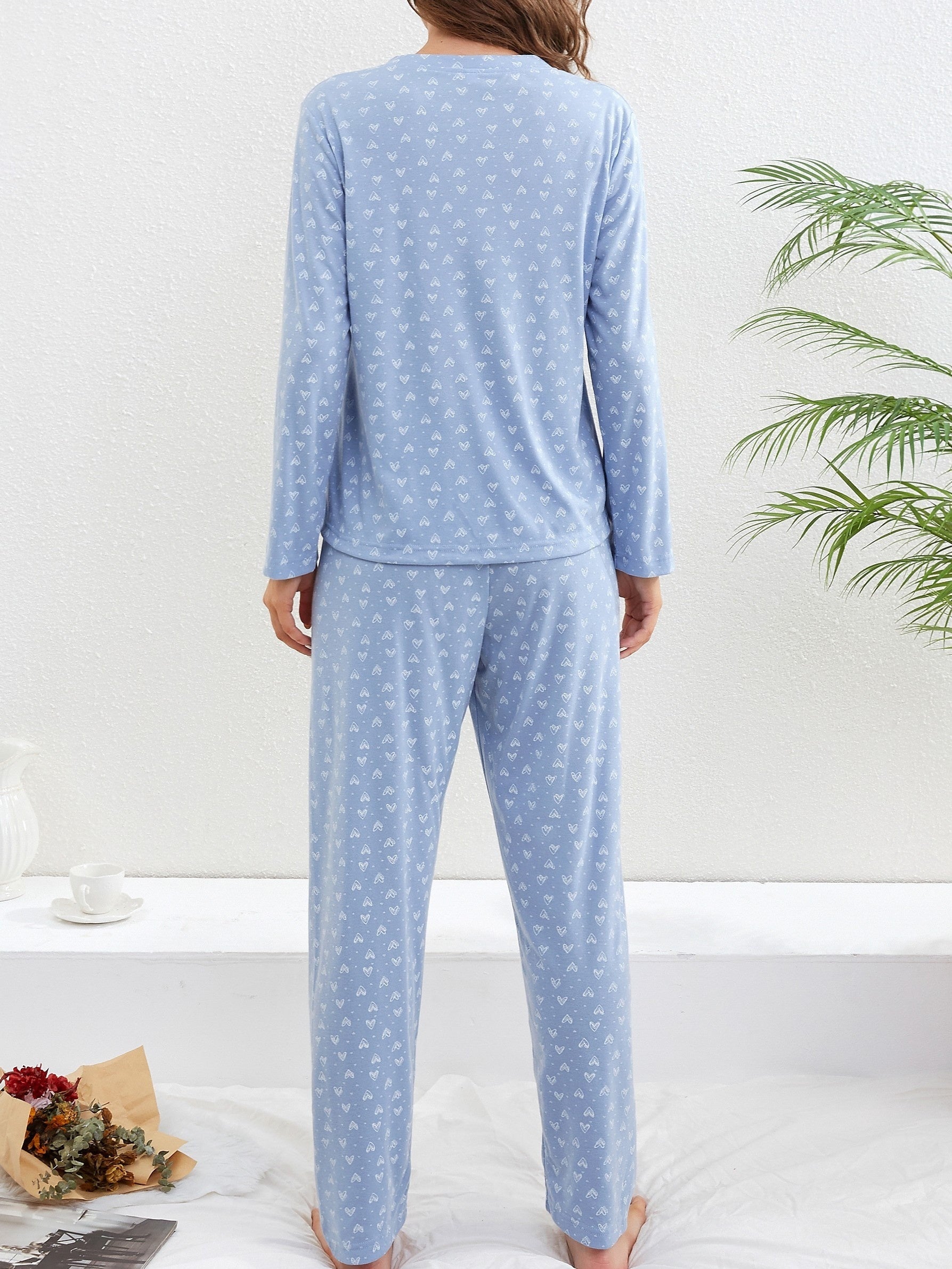 Heart Print Pajama Set Women's Sleepwear & Loungewear