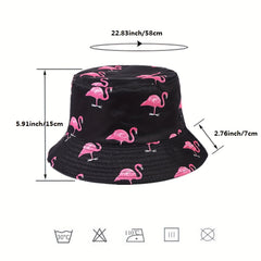 Flamingo Print Double Sided Bucket Hat Sun Protection Hat