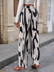 Abstract Print Wide Leg Pants Elastic Waist Pants Women's Clothing