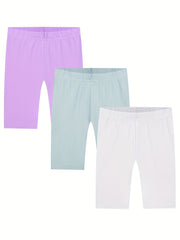 3pcs Girls Casual Elastic Waist Shorts Summer Spring