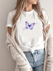 Butterfly Print T-shirt Short Sleeve Crew Neck Streetwear Summer Tee