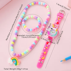 Dobroa Girls' Unicorn Watch Set with Bracelet & Necklace, Pastel Colors