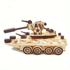 Wooden Mold Musical Toy Camouflage Armored Car Wood Simulation Military Toy