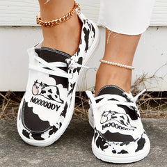 Women's Dairy Cow Pattern Flat Shoes Lightweight Soft Comfortable Walking Shoes