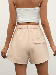 Pleated Button Front Casual Shorts for Women