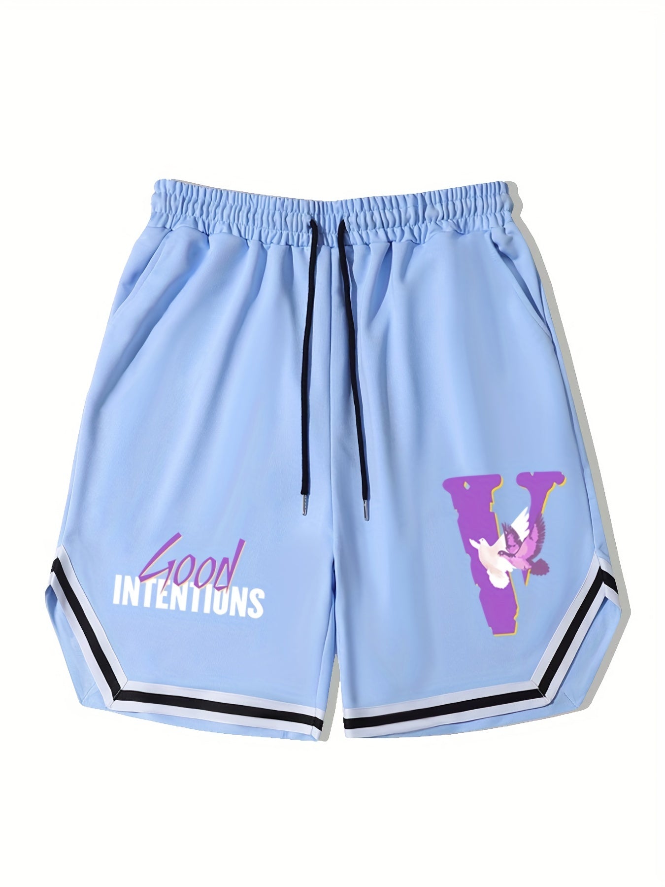 Men's Streetwear Shorts Purple Letter V Graphic Drawstring Stretchy Short Pants