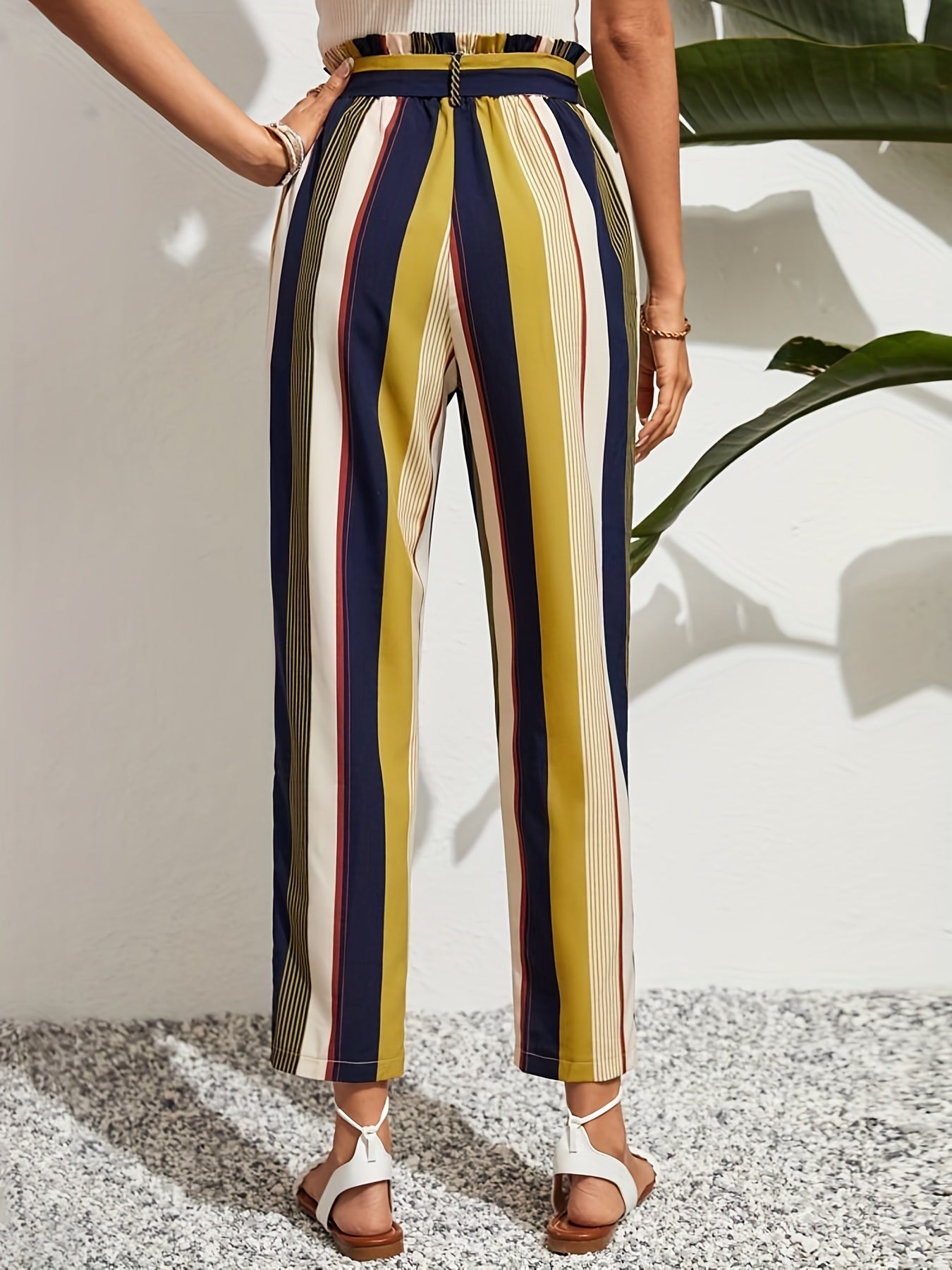 High Waist Belted Printed Casual Pants