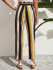 High Waist Belted Printed Casual Pants