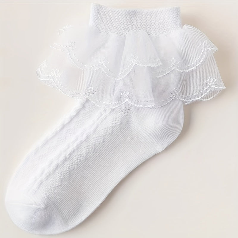 6 Pairs Lace Brim Cotton Socks for Girls