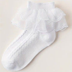6 Pairs Lace Brim Cotton Socks for Girls