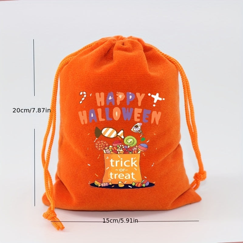 Orange Velvet Cloth Bag Halloween Candy Gift Bag Drawstring Small Bag