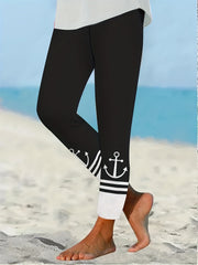 Anchor Print Skinny Leggings Stretchy Leggings Women's Clothing
