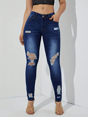 Stretchy High Waist Skinny Jeans with Distressed Slash Pockets