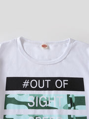 Boys Slogan Print T Shirts & Camo Shorts Set Kids Summer Clothes