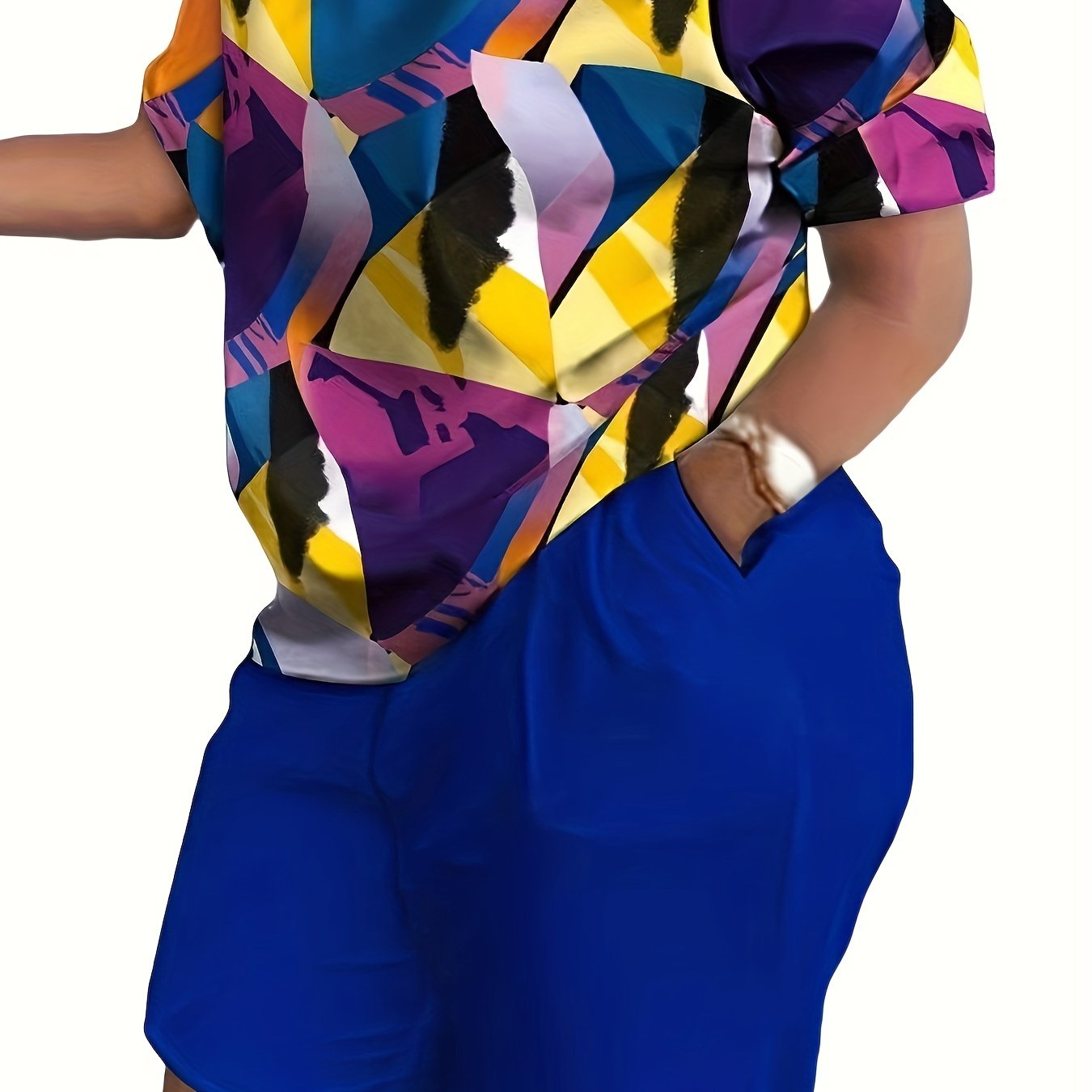 Printed Top & Shorts Set Women's 2 Piece Casual Outfits
