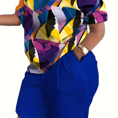 Printed Top & Shorts Set Women's 2 Piece Casual Outfits