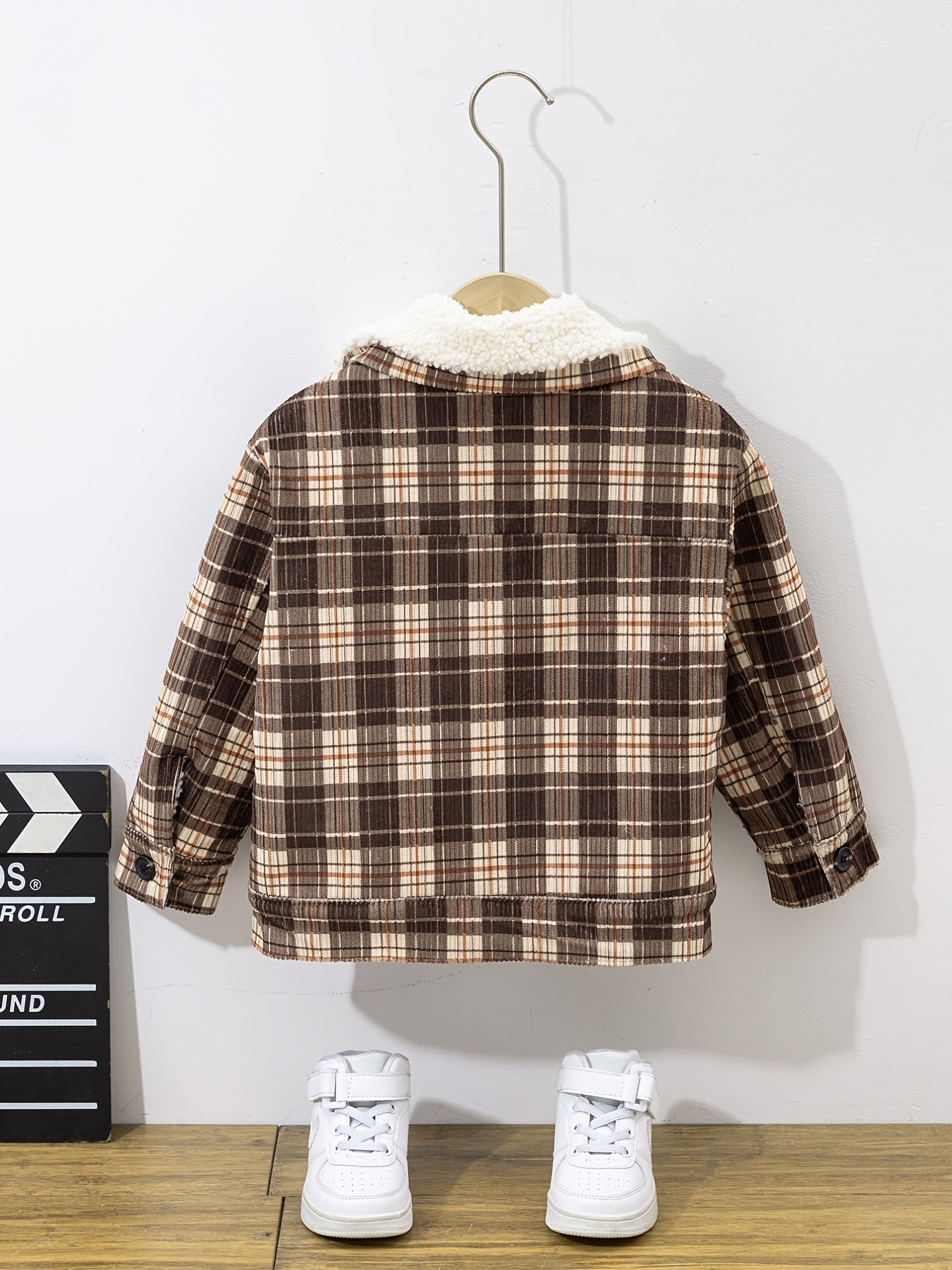 Boy Fleece Striped Corduroy Jacket Coat Fur Collar