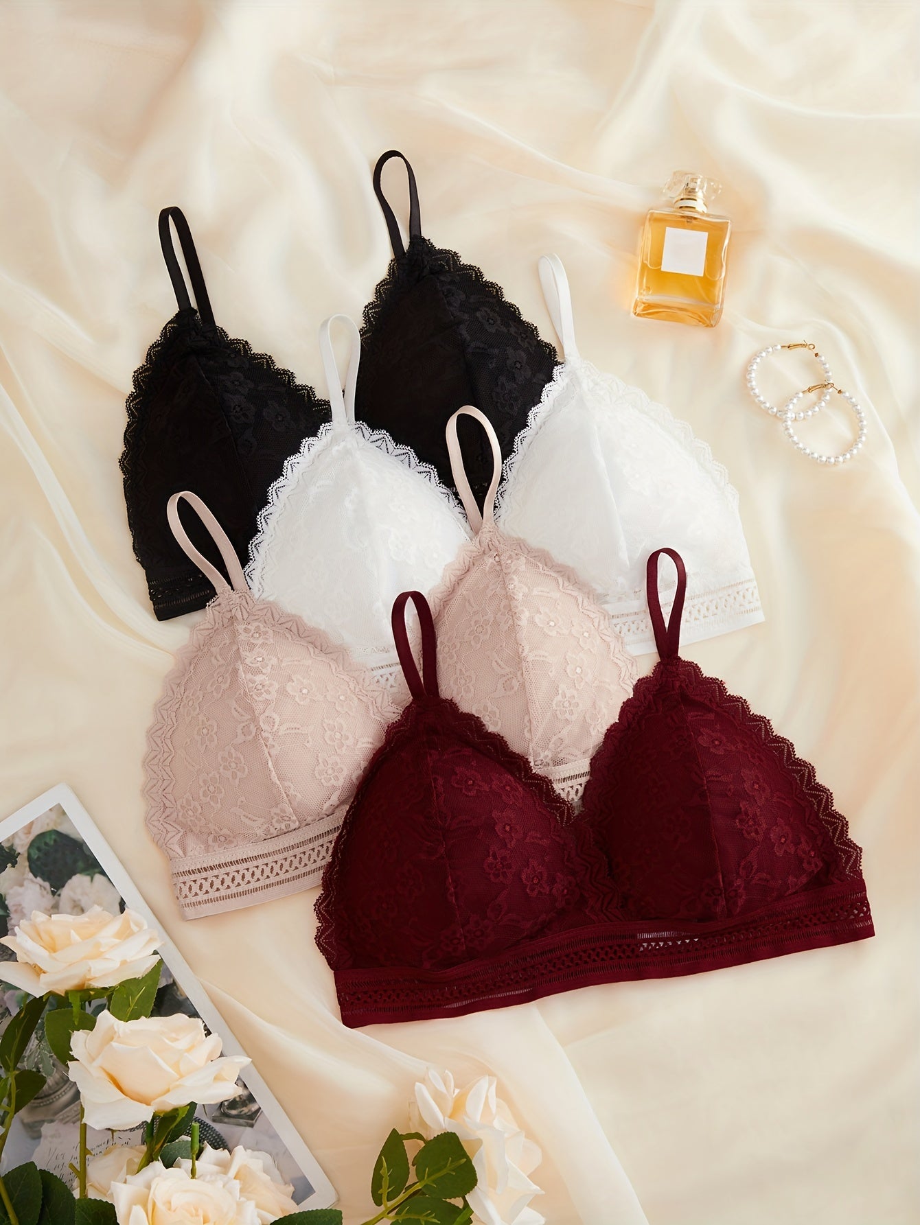 4pcs Lace Wireless Bras Women's Lingerie