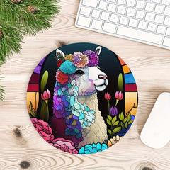 Stained Glass Alpaca Llama Round Mouse Mat Mouse Pad 7.87x7.87x0.1inch