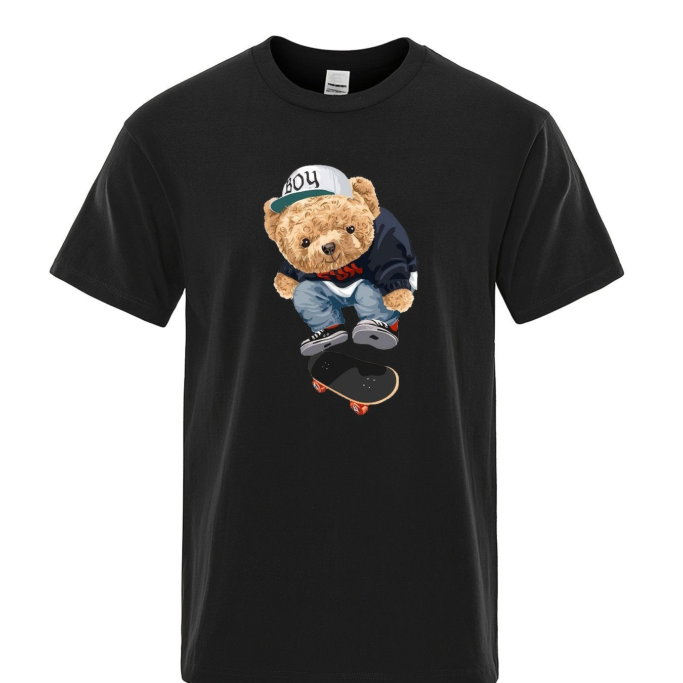 Bear Print Men's Cotton Graphic Crew Neck Active T shirt