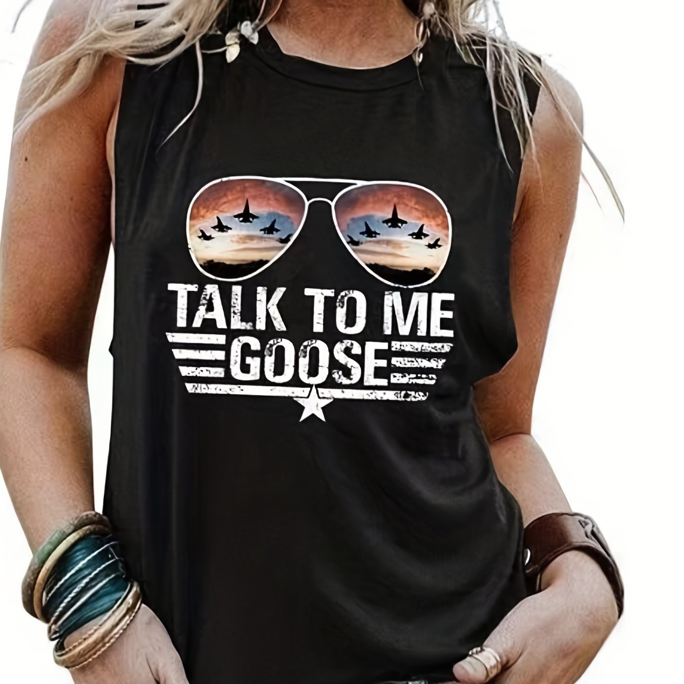 Letter Print Crew Neck Tank Top Sleeveless Casual Summer Women's Top