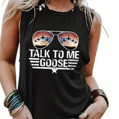 Letter Print Crew Neck Tank Top Sleeveless Casual Summer Women's Top