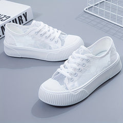 Breathable Mesh Flower Embroidery Shoes Casual Sneakers Women's Footwear
