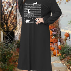 Lounge Dress Women's Plus Cat & Musical Note Print