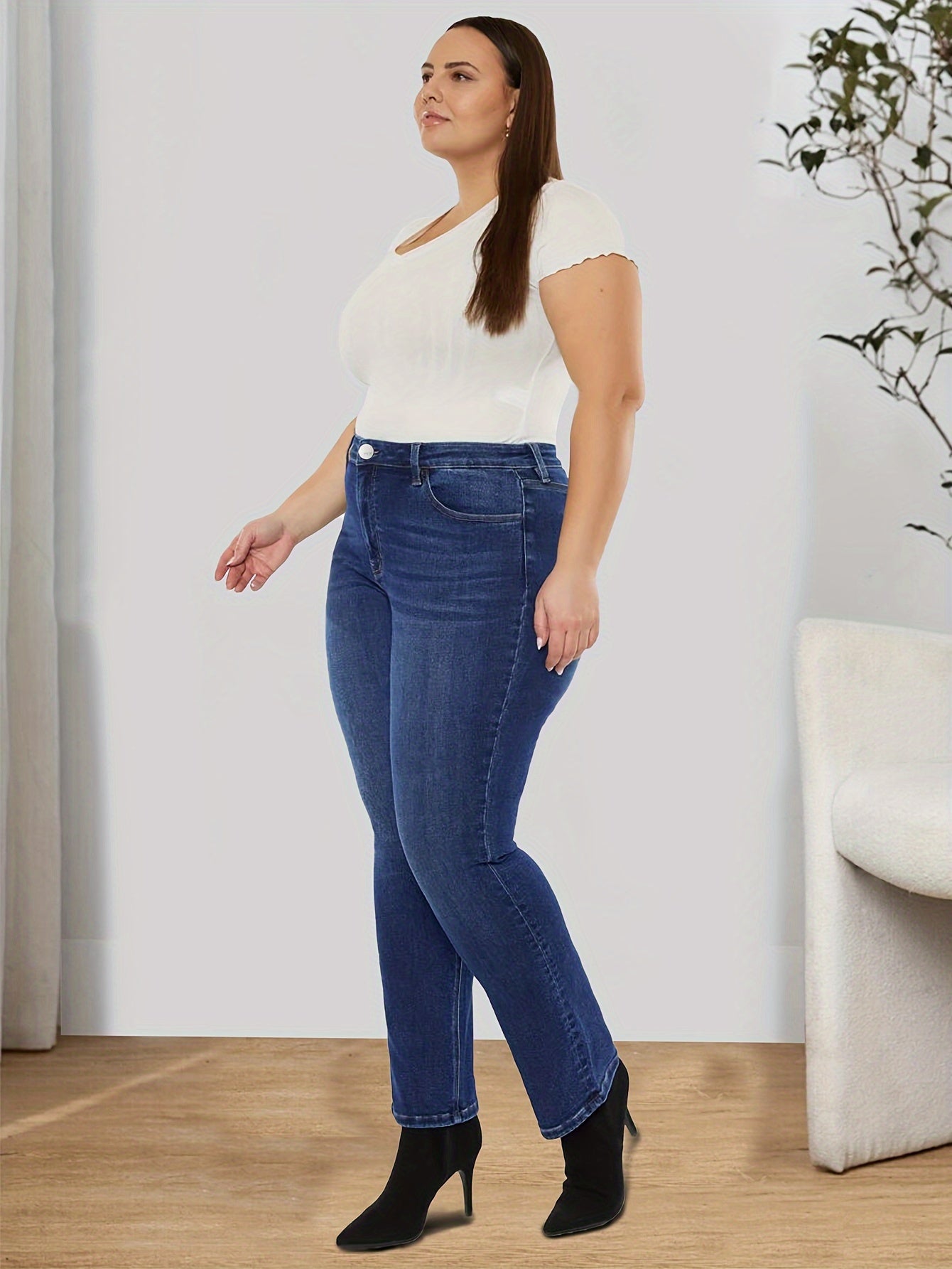 Solid High Rise Stretch Jeans