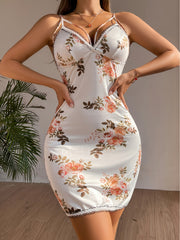 Floral Print Slip Nightdress Backless Sleep Dress