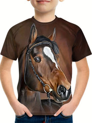 Boy's Horse Graphic T shirt Casual Slightly Stretch Breathable Tee