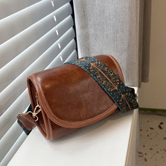 Retro Style Mini Faux Leather Crossbody Bag Wide Strap Shoulder Purse