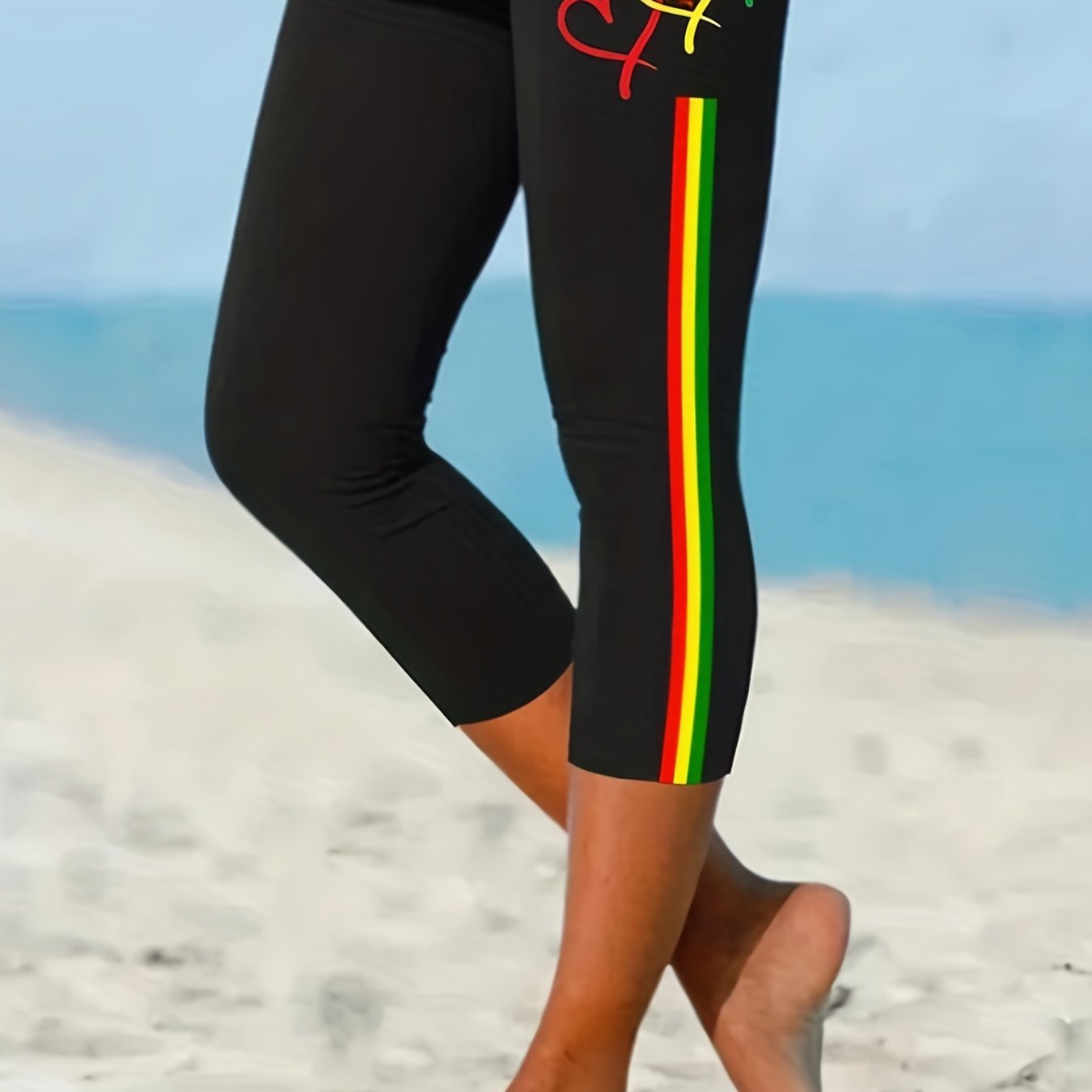Heart Print Skinny Capris Leggings for Women
