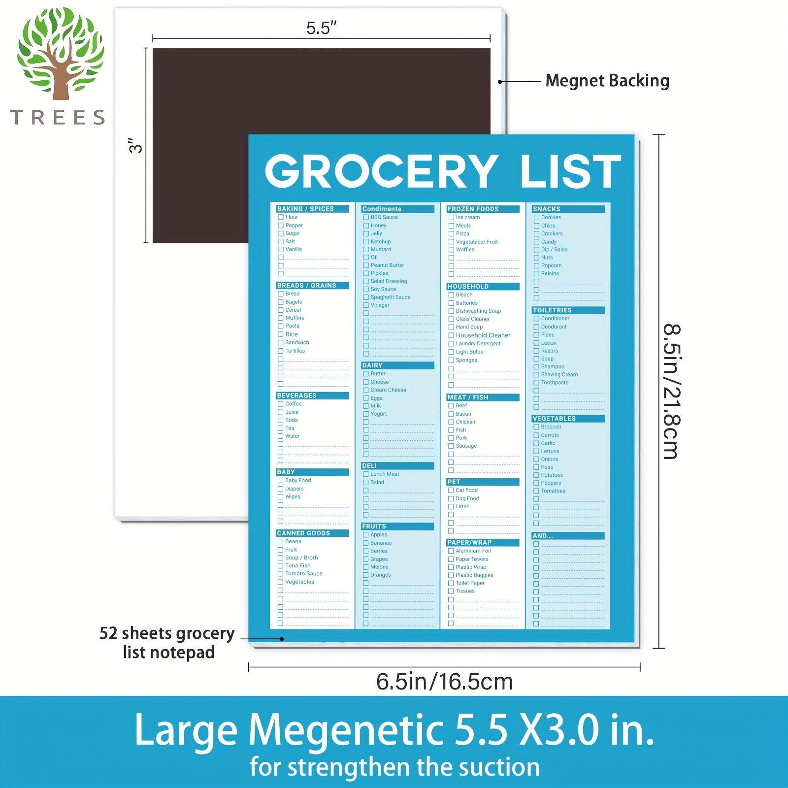 Trees Grocery List Magnet Pad For Fridge 52 Sheets