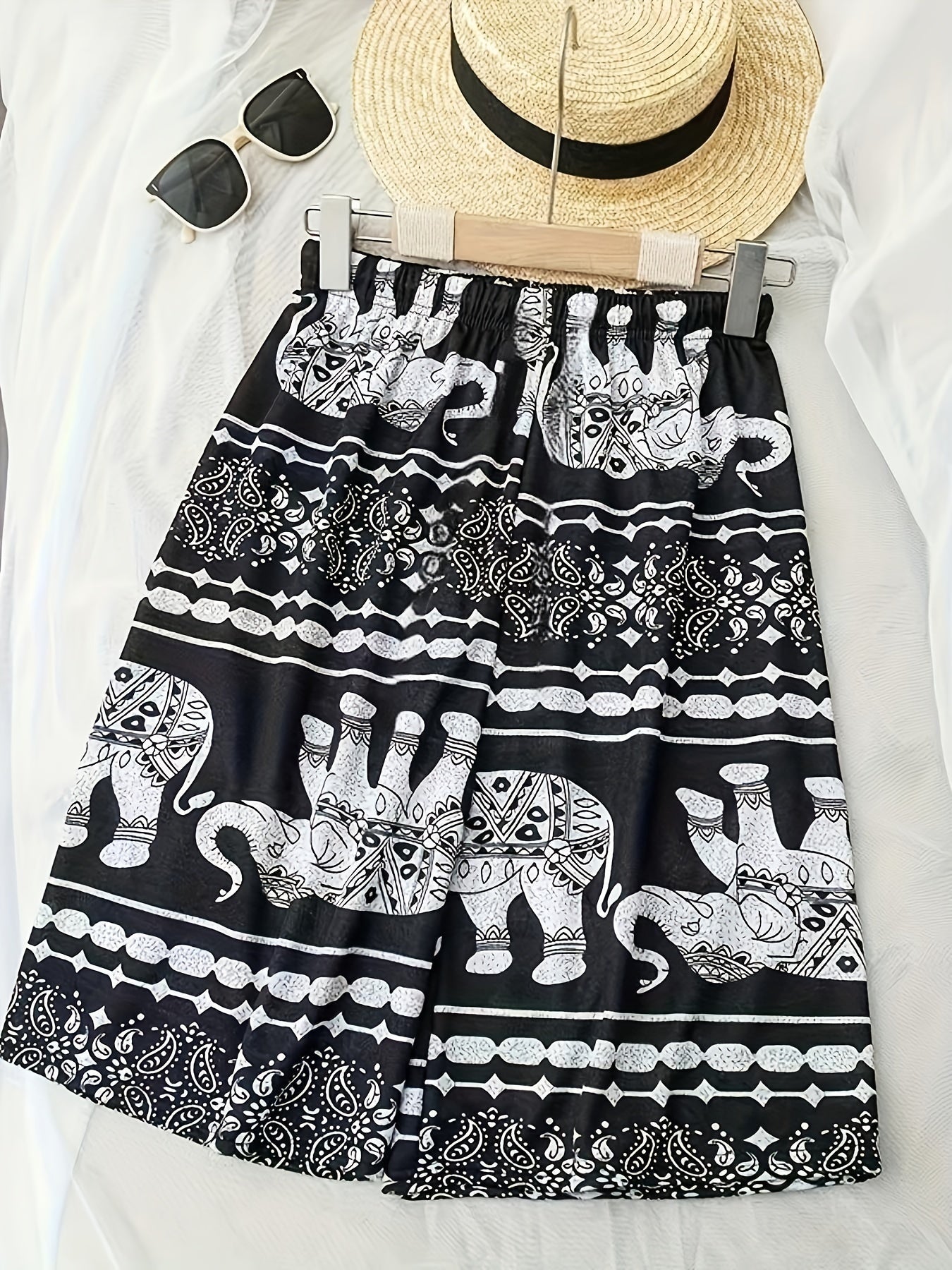 Elephant Boho Style Wide Leg Shorts Printed Summer Shorts